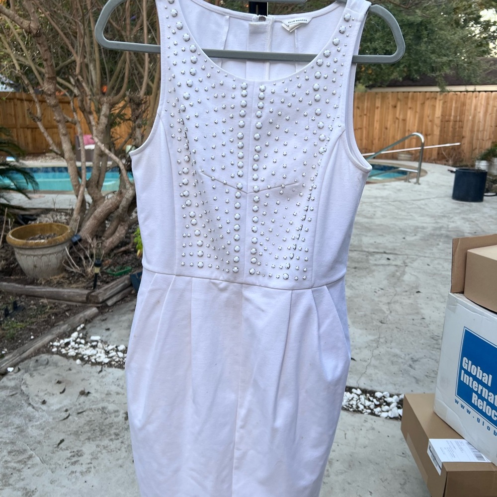 Club Monaco White Mini Dress with Studded Accents